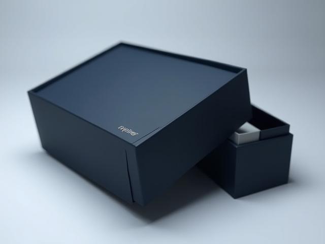 A sleek, black corporate gift box with a subtle foil-stamped logo and a secure magnetic clasp.