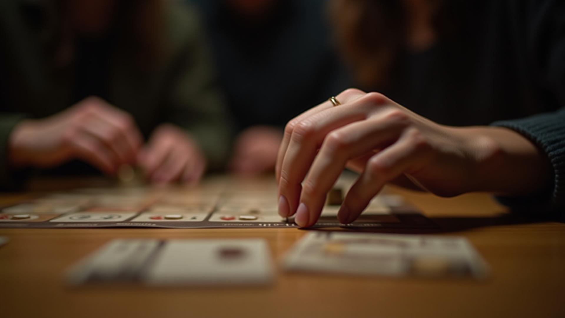 Hands playing stylish, unreleased board game prototype
